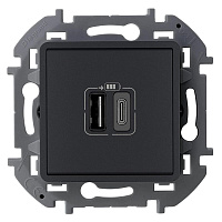 Дизайнерская розетка USB разъем A+C двойная, антрацит, 673763 Legrand, серия Inspiria