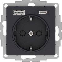 Дизайнерская розетка с заземлением + 2хUSB разъем A+C, карбон, ATN001032 Schneider Electric, серии Atlas Design