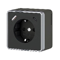 Дизайнерская розетка с заземлением и шторками + 2хUSB разъем A+C, черный хром, W5071735 Werkel, серия Gallant