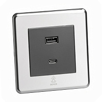 Дизайнерская розетка USB A + USB C Mira Зеркальный хром, BMCUSBTC Bonze