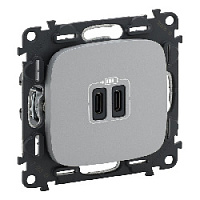 Дизайнерская розетка USB разъем C+C двойная, алюминий, 755347 Legrand, серия Valena Allure