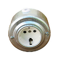 Ретро розетка с заземлением и шторками, белая, сталь, 201WST Petrucci