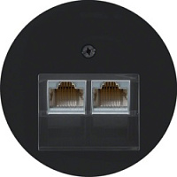 Розетка телефонная двойная RJ11, черный глянцевый, 14092045 + EPUAE8-8UPO Berker