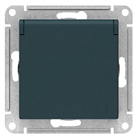 Дизайнерская розетка с заземлением, шторками и с крышкой, изумруд, ATN000846 Schneider Electric, серия Atlas Design