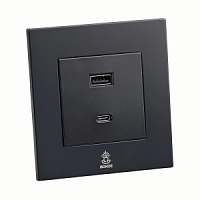 Дизайнерская розетка USB A + USB C Aura Черный уголь, BABUSBTC Bonze