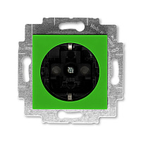 Дизайнерская розетка с заземлением и шторками, зеленый / дымчатый черный, 2CHH203457A6067 ABB, серия Levit