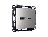 Комплект механизма розетки 2USB A+C 20W (быстрая зарядка) , сталь матовый, MA511010 Ambrella Volt