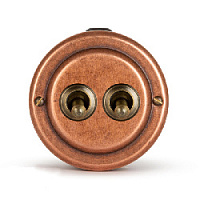 Ретро выключатель проходной с гайкой,  старая медь, 30402-3 Vintage-Brass, двухклавишный, проходной