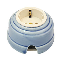 Ретро розетка проходная с/з, небесно-голубой, золотистая фурнитура, РПНЗ ЛЕАНЗА