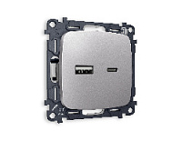 Комплект механизма розетки 2USB A+C 20W (быстрая зарядка) , сталь матовый, MO511010 Ambrella Volt