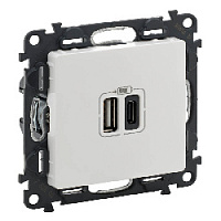 Дизайнерская розетка USB разъем A+C двойная, белый, 753106 Legrand, серия Valena Life