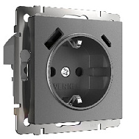 Дизайнерская розетка с заземлением и шторками + 2хUSB разъем A+C (с быстрой зарядкой), графит матовый, W1171764 Werkel