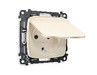 Комплект механизма электрической розетки с/з c шторками и крышкой, бежевый глянец, MO308010 Ambrella Volt