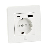 Дизайнерская розетка с/з и шторками электрическая с USB(A+C) Mira Белый лед, BMWSSUSBTC Bonze