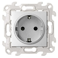 Дизайнерская розетка с заземлением и шторками, алюминий, 2450432-033 Simon, серия 24 Harmonie
