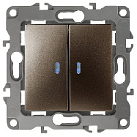 Дизайнерский выключатель с подсветкой, бронза, Б0019292 Эра, двухклавишный, серия 12