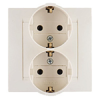 Дизайнерская розетка с заземлением, двойная, бежевый, 1590459-031 Simon, серия 15