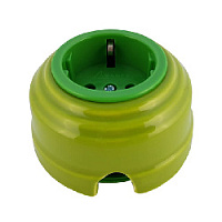 Ретро розетка проходная с/з, фисташковый, серебристая фурнитура, РПФС-90 ЛЕАНЗА