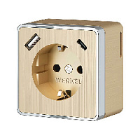 Дизайнерская розетка с заземлением и шторками + 2хUSB разъем A+C, шампань рифленый, W5071710 Werkel, серия Gallant