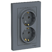 Дизайнерская двойная розетка с заземлением, грифель, ATN000724 Schneider Electric, серия Atlas Design