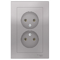 Дизайнерская двойная розетка без заземления, алюминий, ATN000320 Schneider Electric, серия Atlas Design