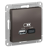 Дизайнерская розетка USB разъем A+C двойная, мокко, ATN000639 Schneider Electric, серия Atlas Design