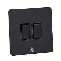 Дизайнерский выключатель Vega Черный песок, BVB2KB Bonze двухклавишный проходной