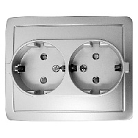 Дизайнерская розетка с заземлением и шторками, двойная, алюминий, 1590451-033 Simon, серия 15