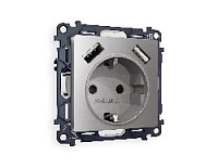 Комплект механизма электрической розетки 2USB A+A 18W (быстрая зарядка) с/з, сталь матовый, MA509010 Ambrella Volt