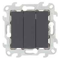 Дизайнерский выключатель, графит, 2450391-038, Simon, трехклавишный, серия 24 Harmonie