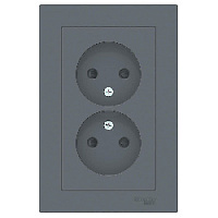 Дизайнерская двойная розетка без заземления, со шторками, грифель, ATN000722 Schneider Electric, серия Atlas Design