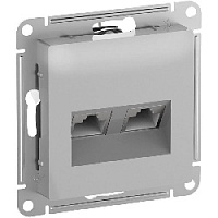 Дизайнерская розетка компьютерная RJ-45 кат. 6, двойная, алюминий, ATN000388 Schneider Electric, серия Atlas Design