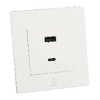 Дизайнерская розетка USB A + USB C Aura Белый лед, BAWUSBTC Bonze