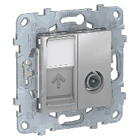 Дизайнерская розетка TV + RJ-45 кат. 6, алюминий, NU547030 Schneider Electric, серия Unica New
