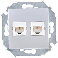 Дизайнерская розетка компьютерная 2хRJ-45 кат. 5е, алюминий, 1591593-033 Simon, серия 15