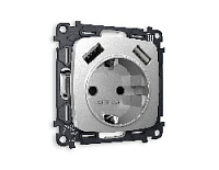 Комплект механизма электрической розетки 2USB A+A 18W (быстрая зарядка) с/з, серебро глянец, MO409010 Ambrella Volt