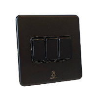 Дизайнерский выключатель Mira Черный уголь, BMB3KB Bonze трехклавишный