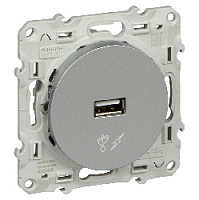 Дизайнерская розетка USB, алюминий, S53R408 Schneider Electric, серия Odace