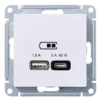 Дизайнерская розетка USB разъем A+C двойная, белый, ATN000129 Schneider Electric, серия Atlas Design