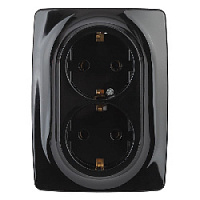 Дизайнерская розетка двойная с заземлением, черный, Б0031233 Эра, серия 12