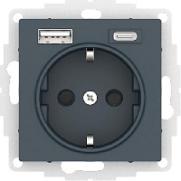 Дизайнерская розетка с заземлением + 2хUSB разъем A+C, изумруд, ATN000832 Schneider Electric, серии Atlas Design