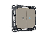 Комплект механизма 2-кл проходного выключателя с подсветкой 10000K голубой свет, серо-бежевый матовый, MO364040 Ambrella Volt, двухклавишный