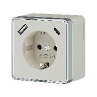 Дизайнерская розетка с заземлением и шторками + 2хUSB разъем A+C, слоновая кость, W5071703 Werkel, серия Gallant