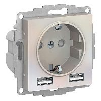 Дизайнерская розетка с заземлением + 2хUSB разъем A+A, жемчуг, ATN000430 Schneider Electric, серии Atlas Design