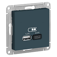 Дизайнерская розетка USB разъем A+C двойная, изумруд, ATN000839 Schneider Electric, серия Atlas Design