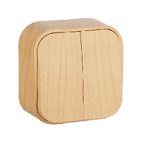 Дизайнерский выключатель, дерево, 782262 Legrand, двухклавишный, серия Quteo