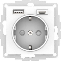 Дизайнерская розетка с заземлением + 2хUSB разъем A+C, белый, ATN000132 Schneider Electric, серии Atlas Design