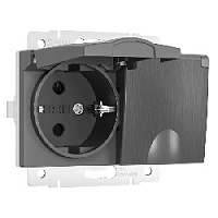 Дизайнерская двойная розетка с заземлением, шторками и с крышкой IP44, графит рифленый, W1172204 Werkel