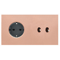 Дизайнерский выключатель двухклавишный + розетка с заземлением, медь, H-04-rsx-v11-M-PN Plug, серия Holt