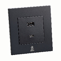 Дизайнерская розетка USB A + USB C Aura Черный уголь, BABUSBTC Bonze